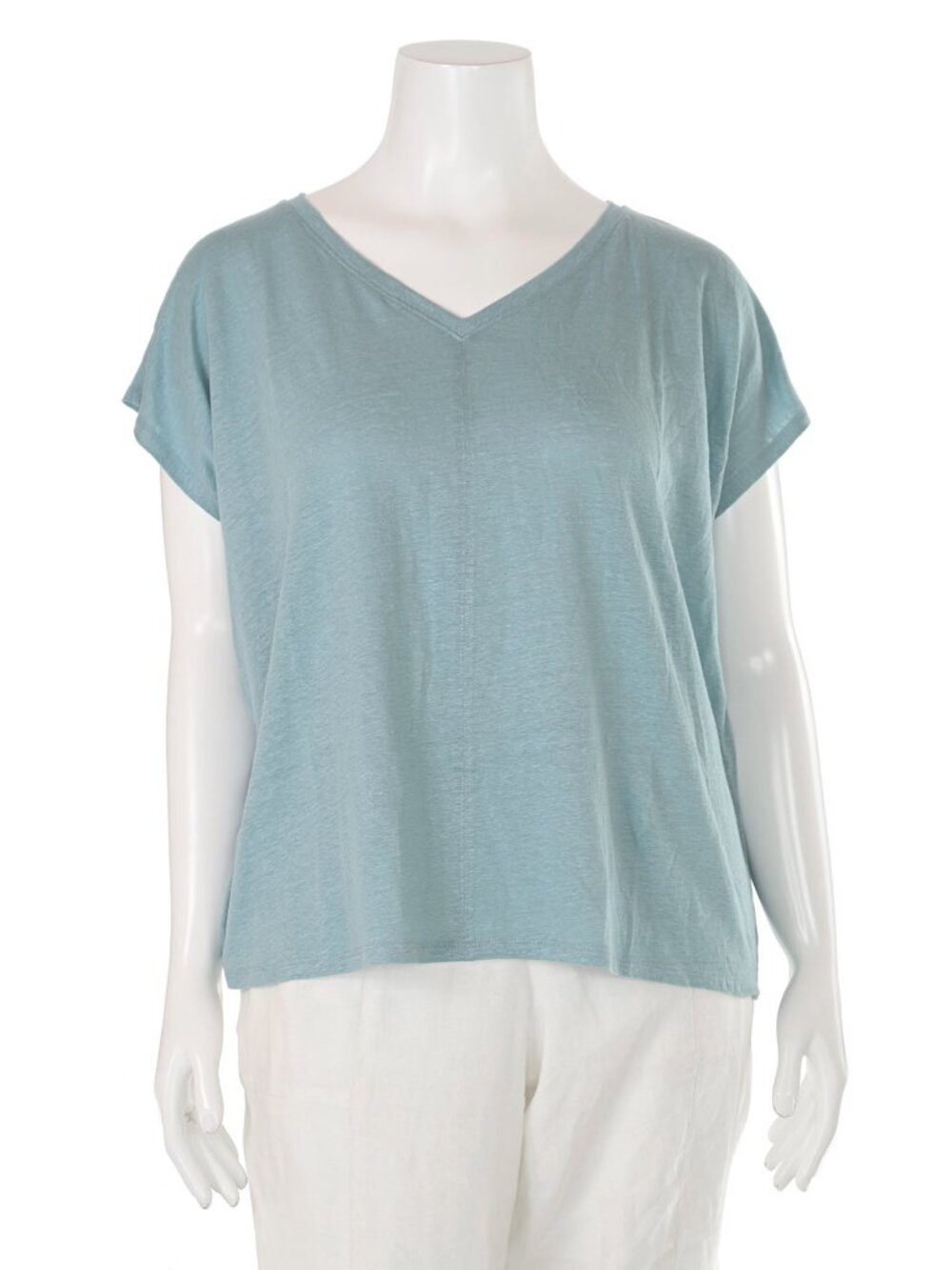 NWT Eileen Fisher $118 Seafoam Organic Linen Jersey V-Neck Square Tee sz XL
